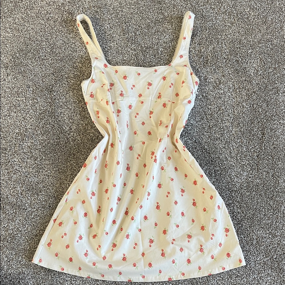 H&M White Mini Dress with Red Floral Print